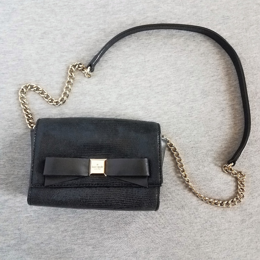 KATE SPADE Mini black & gold bow shoulder bag